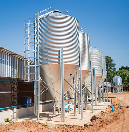 image of a chicken house with silo